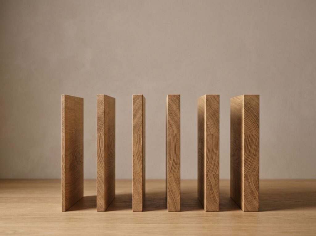 Comparación de grosores de tablero de madera vistos de canto